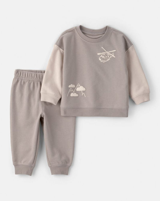 Carter's Baby Boy Helicopter French Terry Sweatshirt & Pant Set - Grey