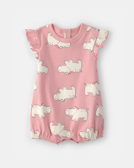 Carter's Baby Girl Hippo Short-Sleeve Romper - Pink