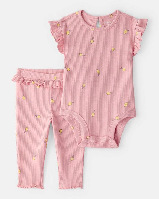 Carter's Baby Girl Lemon Bodysuit & Pant Set - Pink