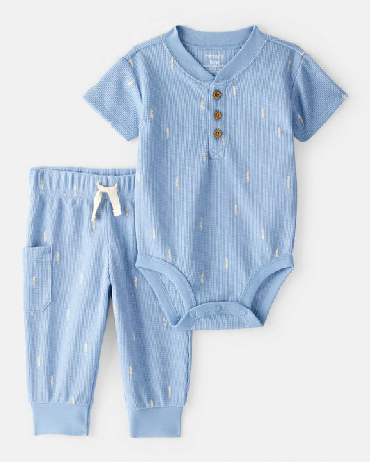Carter's Baby Boy Lightning Thermal Bodysuit & Pant Set - Blue