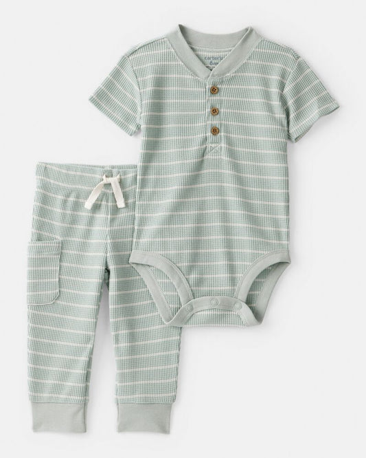 Carter's Baby Boy Stripe Thermal Bodysuit & Pant Set - Green