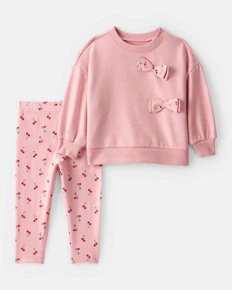 Carter's Baby Girl Cherry Bow French Terry Sweatshirt & Pant Set - Pink