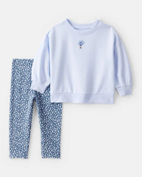 Carter's Baby Girl 2-Piece Floral French Terry Sweatshirt & Pant Set - Blue