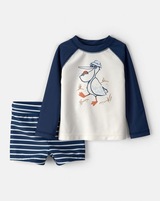 Carter's Baby Boy 2-Piece Pelican Long-Sleeve Rashguard Swimsuit Set - Navy/White