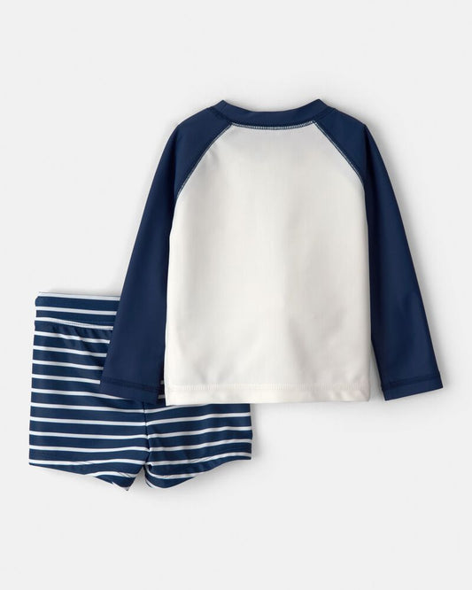 Carter's Baby Boy 2-Piece Pelican Long-Sleeve Rashguard Swimsuit Set - Navy/White