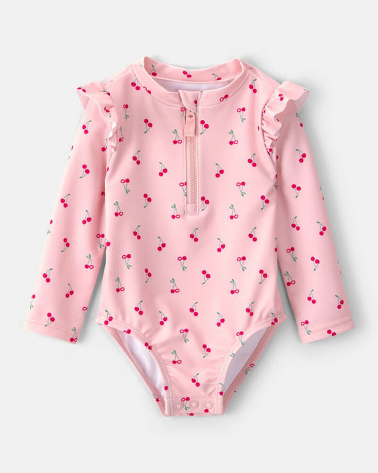 Carter's Baby Girl Cherry Long-Sleeve 1-Piece Rashguard Swimsuit - Pink