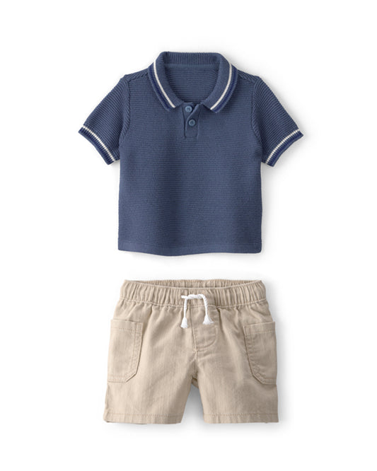 Oshkosh Sweater Polo Shirt with Twill Drawstring Shorts