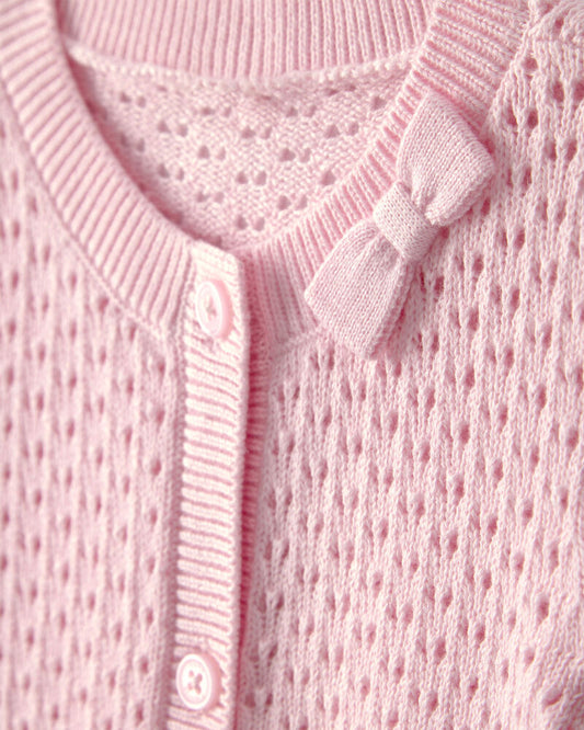 Oshkosh Bow Pointelle Button-Up Cardigan Sweater - Pink