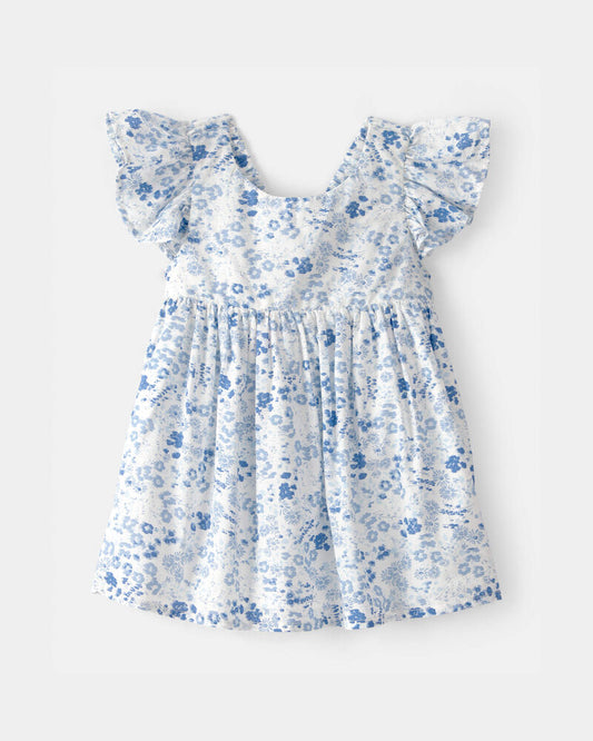 Oshkosh Floral Ruffle Dress - Blue/White