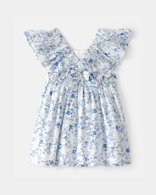 Oshkosh Floral Ruffle Dress - Blue/White