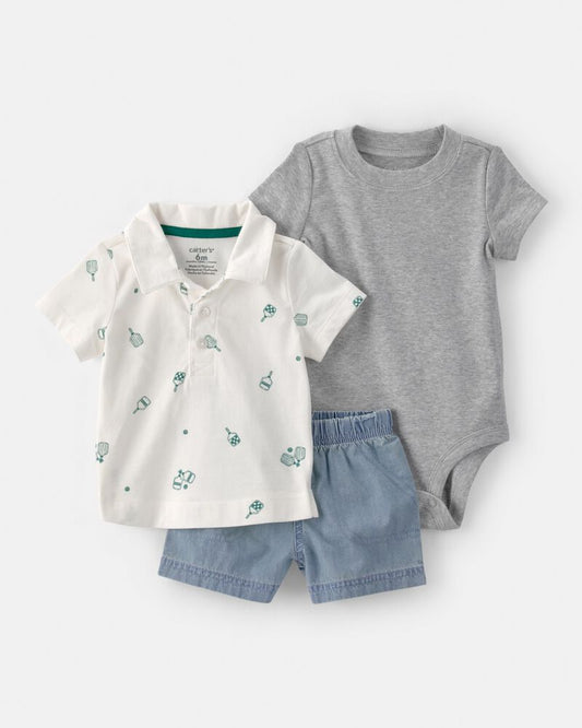 Carter's Baby Boy 3-Piece Pickleball Short-Sleeve Top, Bodysuit & Short Set