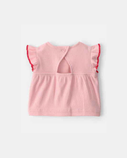 Carter's Baby Girl 3-Piece Headband, Top & Chambray Short Set - Pink