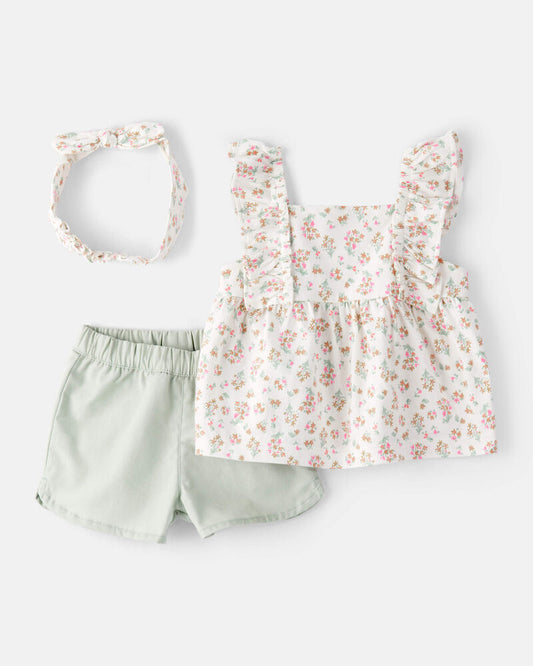 Carter's Baby Girl 3-Piece Top & Short Set - Green
