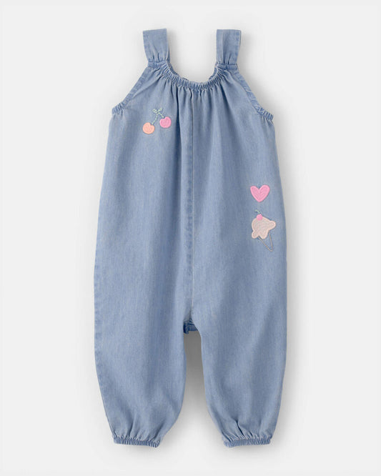 Carter's Baby Girl Embroidered Chambray Sleeveless Jumpsuit - Blue