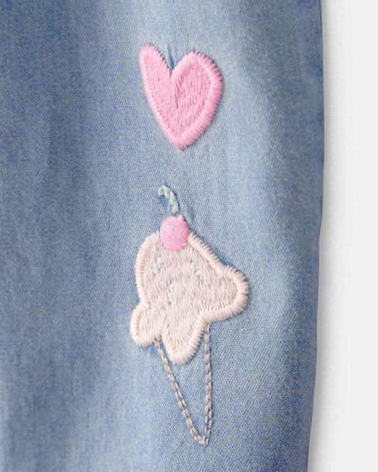 Carter's Baby Girl Embroidered Chambray Sleeveless Jumpsuit - Blue