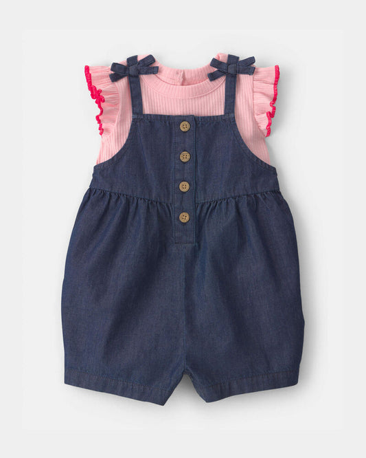 Carter's Baby Girl 2-Piece Chambray Romper Set - Pink/Blue