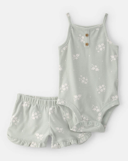 Carter's Baby Girl 2-Piece Sleeveless Bodysuit & Short Set - Green
