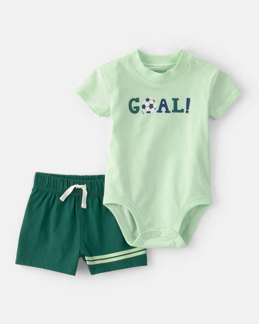 Carter's Baby Boy 2-Piece Goal Striped Short-Sleeve Bodysuit & Short Set - Green