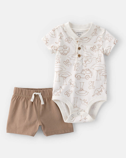 Carter's Baby Boy 2-Piece Short-Sleeve Bodysuit & Short Set - Brown/White