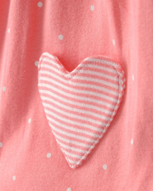 Carter's Baby Girl Heart Pocket Short-Sleeve Romper - Coral