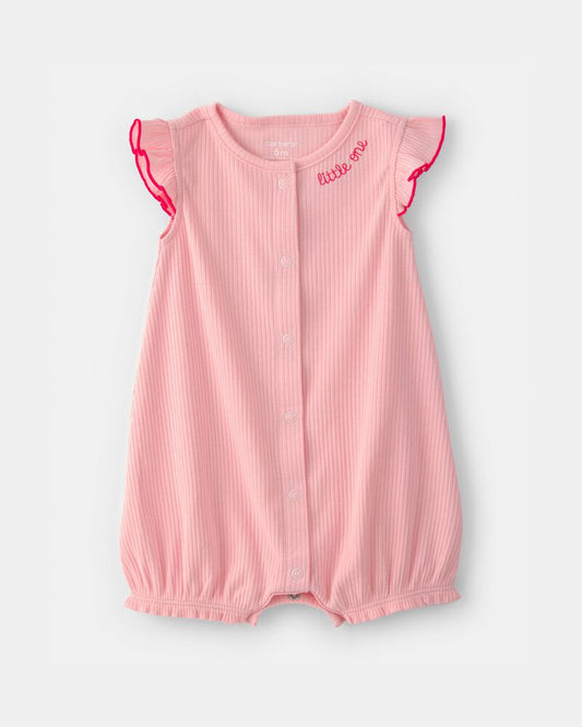 Carter's Baby Girl Little One' Rib Short-Sleeve Romper - Pink