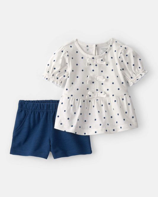 Carter's Baby Girl 2-Piece Polka Dots Top & Short Set - Blue/White