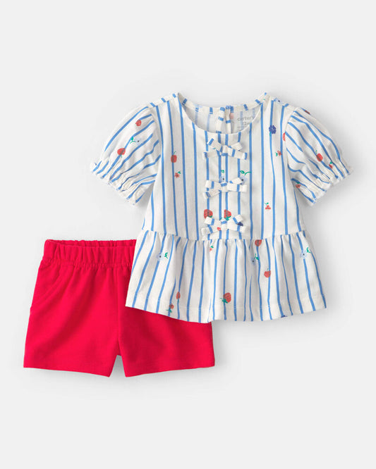 Carter's Baby Girl 2-Piece Strawberry Top & Short Set - Blue/Red