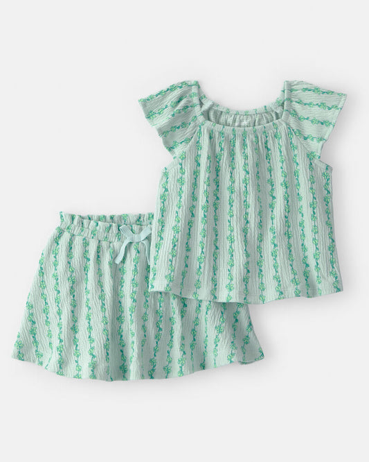 Carter's Baby Girl 2-Piece Vine Short-Sleeve Top & Skirt Set - Green