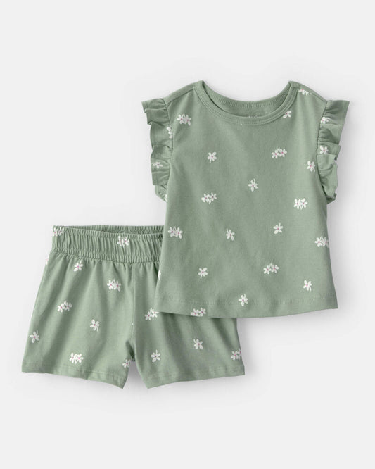 Carter's Baby Girl 2-Piece Floral Top & Short Set - Green