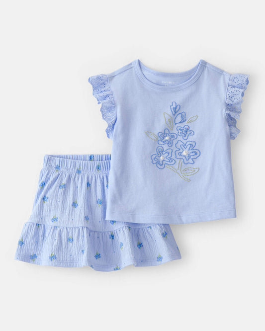 Carter's Baby Girl 2-Piece Floral Top & Skort Set - Blue
