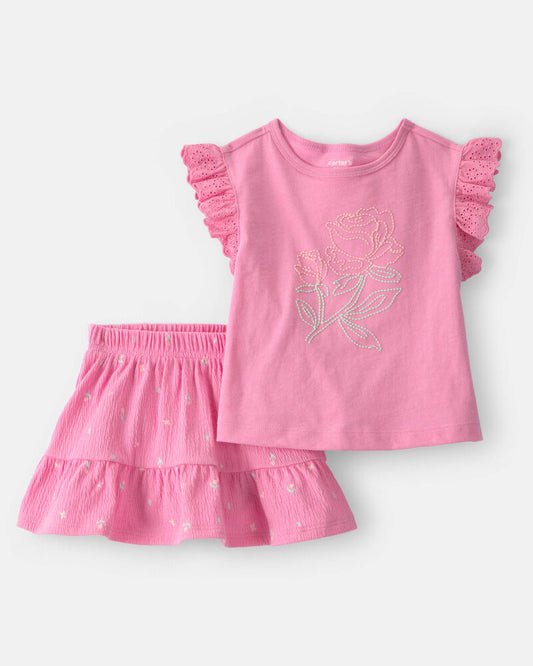 Carter's Baby Girl 2-Piece Floral Top & Skort Set - Pink