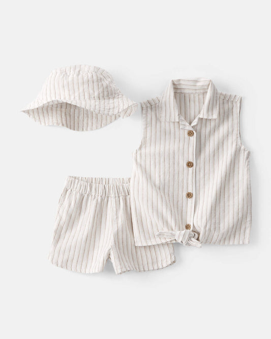 Carter's Baby Girl 3-Piece Striped Sleeveless Top & Short Set - White