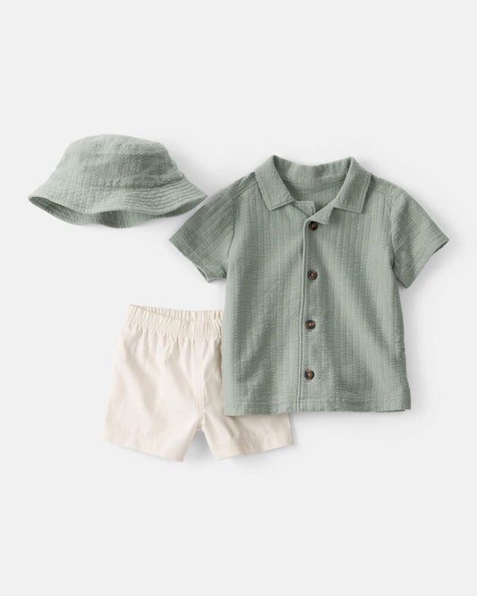 Carter's Baby Boy 3-Piece Solid Short-Sleeve Top & Short Set - Green/White