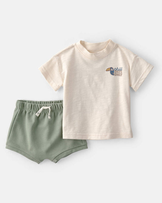Carter's Baby Boy 2-Piece Toucan Solid Short-Sleeve Top & Short Set - Green/White