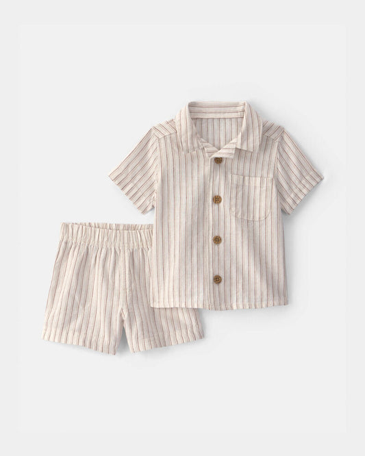 Carter's Baby Boy 2-Piece Striped Top & Short Set - Tan