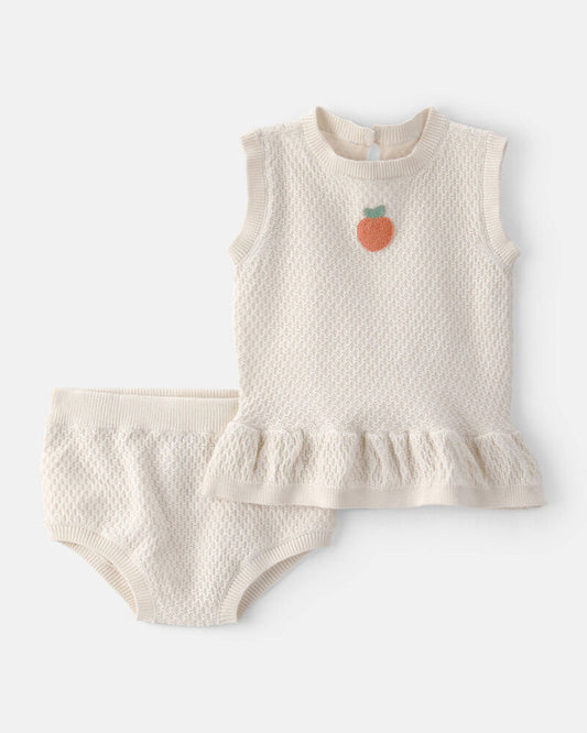Carter's Baby Girl 2-Piece Peach Crochet Top & Short Set - Cream
