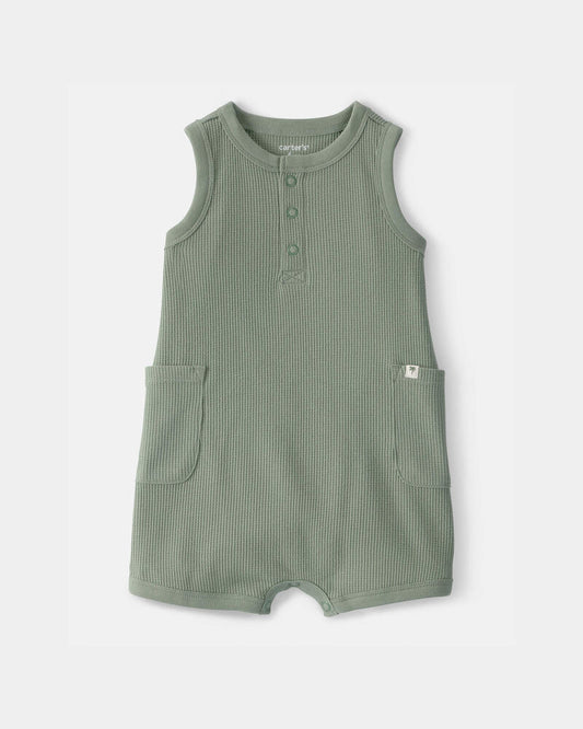 Carter's Baby Boy Solid Thermal Sleeveless Romper - Green