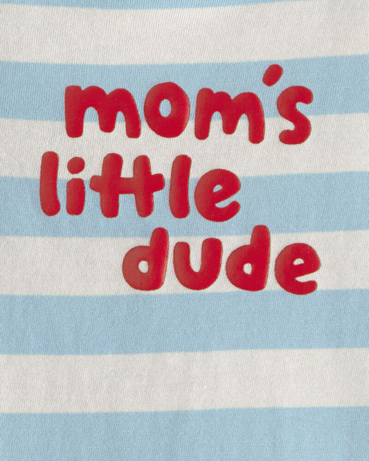 Carter's Baby Boy 'Mom's Little Dude' Striped Graphic Bodysuit - Blue/Ivory