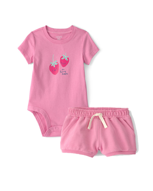 Carter's Baby Girl 'So Berry Happy' Strawberry Graphic Bodysuit with French Terry Shorts