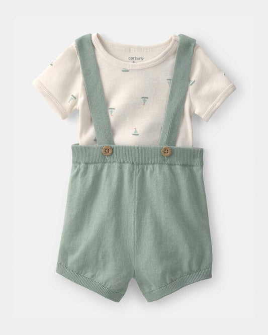 Carter's Baby 2-Piece Sailboat Overall Set - Green/Ivory