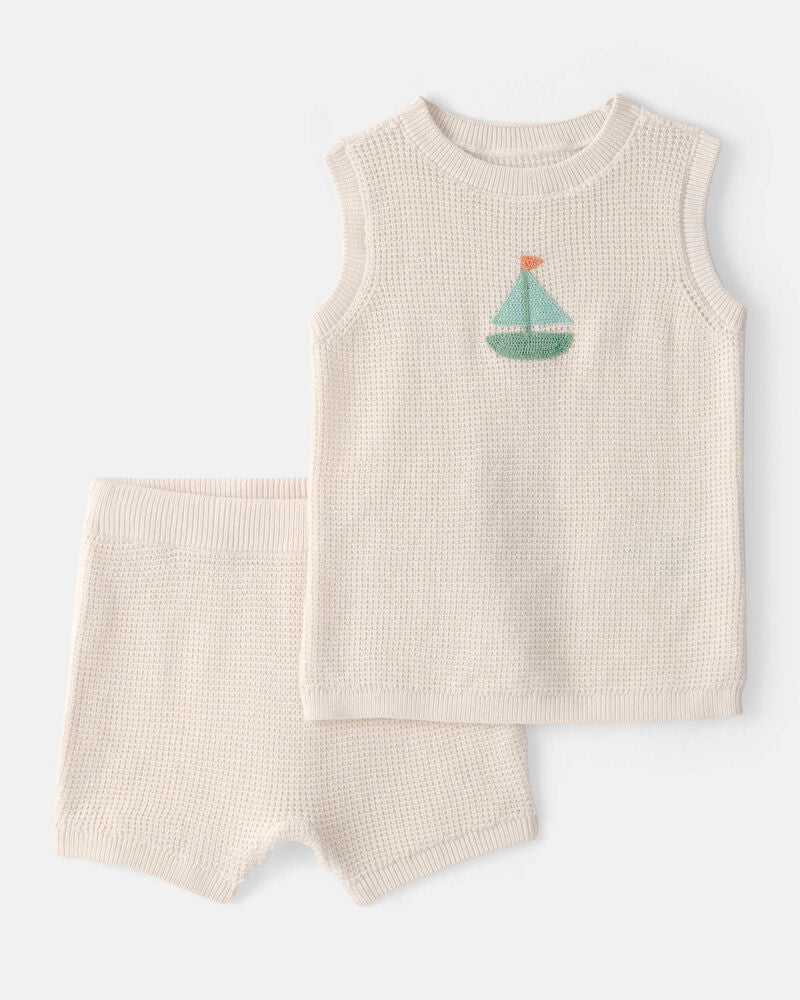 Carter's Baby 2-Piece Sailboat Crochet Top & Short Set - Cream