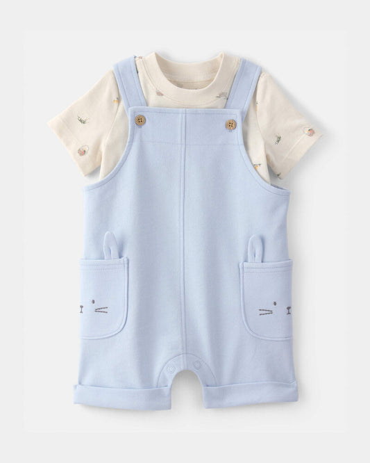 Carter's Baby Boy 2-Piece Easter Bunny Shortall Set - Blue/Cream