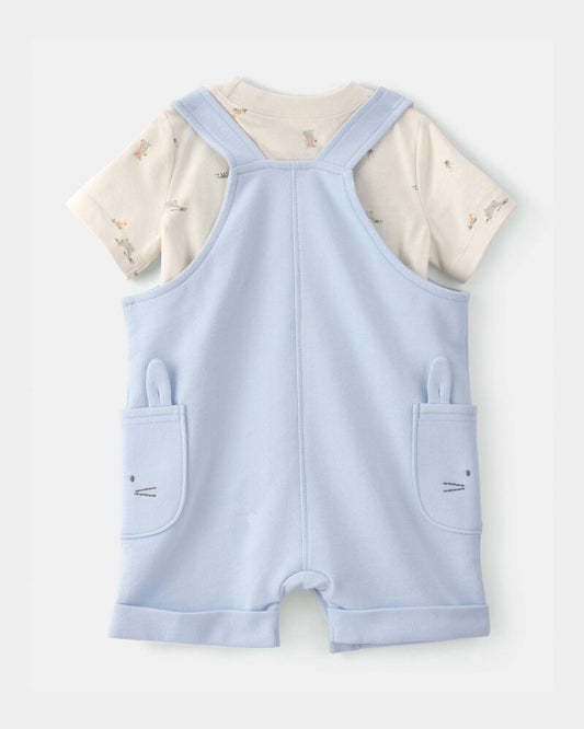 Carter's Baby Boy 2-Piece Easter Bunny Shortall Set - Blue/Cream