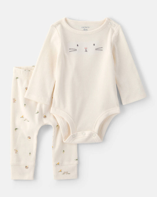 Carter's Baby 2-Piece Easter Bunny Rib Tee & Pant Set - Cream