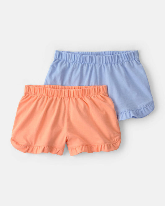 Carter's Baby Girl 2-Pack Flutter-Hem Fashion Shorts - Orange/Blue