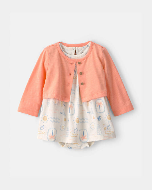 Carter's Baby Girl 2-Piece Beach Cardigan & Bodysuit Dress Set - Orange/Ivory