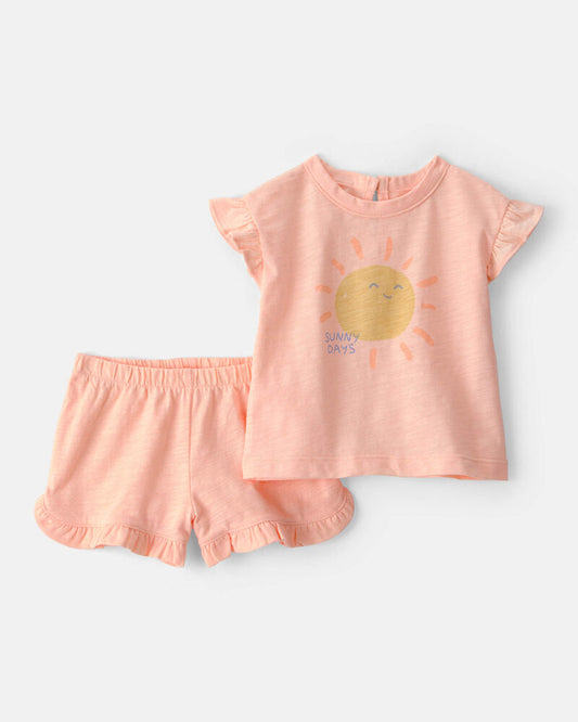 Carter's Baby Girl 2-Piece 'Sunny Days' Top & Short Set - Orange