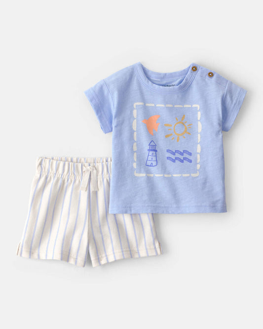 Carter's  Baby 2-Piece Lighthouse Top & Short Set - Blue/Ivory