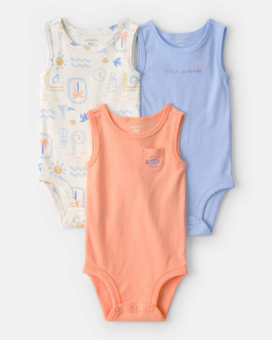 Carter's Baby 3-Pack Sunshine Sleeveless Multipack Bodysuits - Orange/Blue/Ivory