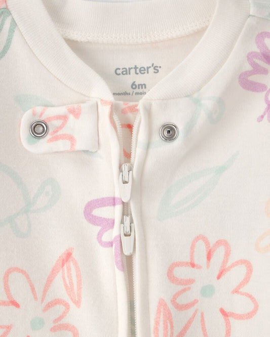 Carter's Baby Girl Spring Floral 2-Way Zip 100% Cotton Sleeper - Ivory